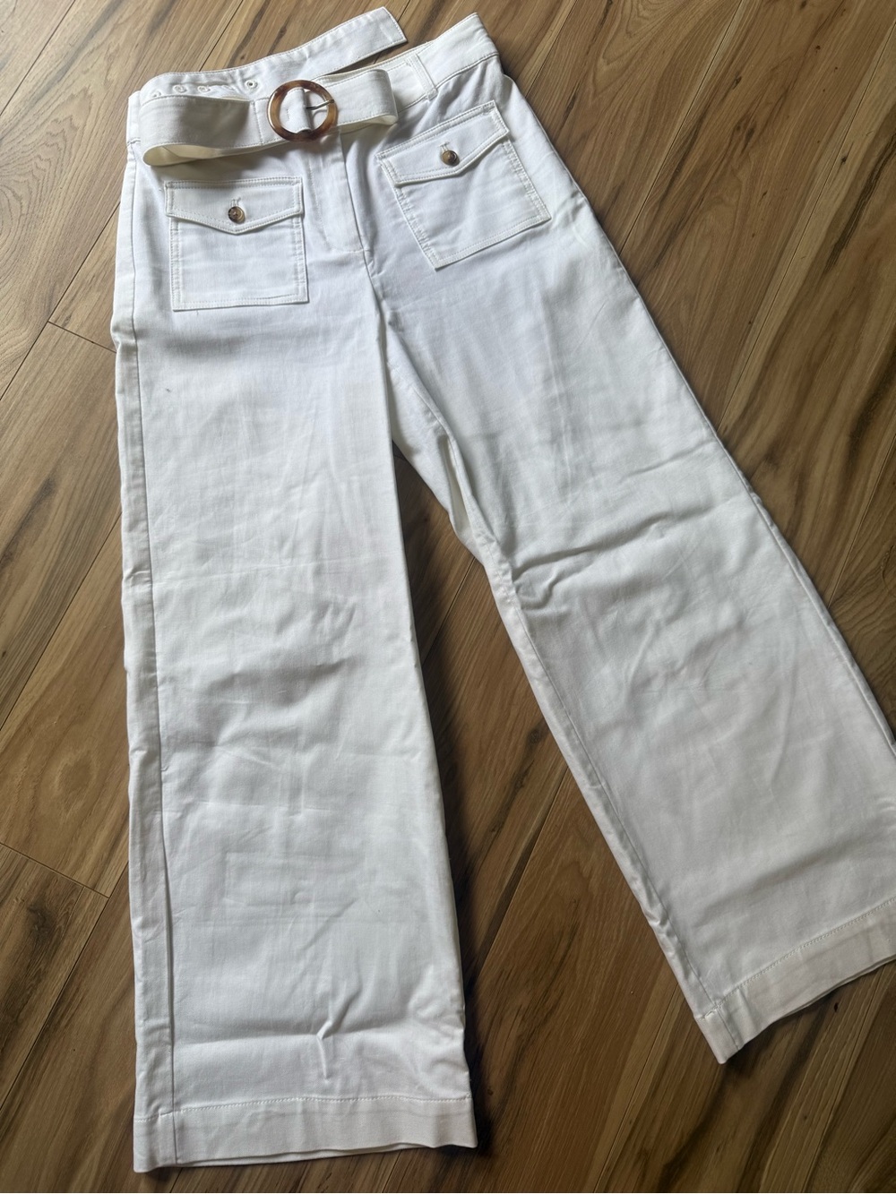 LOFT White Wide-Leg High-Rise Pants with Belt
